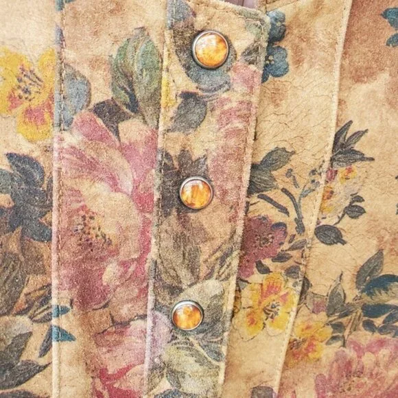 Leather Suede Jacket Cottagecore Romantic Floral Snap Down Vintage - Picture 15 of 16